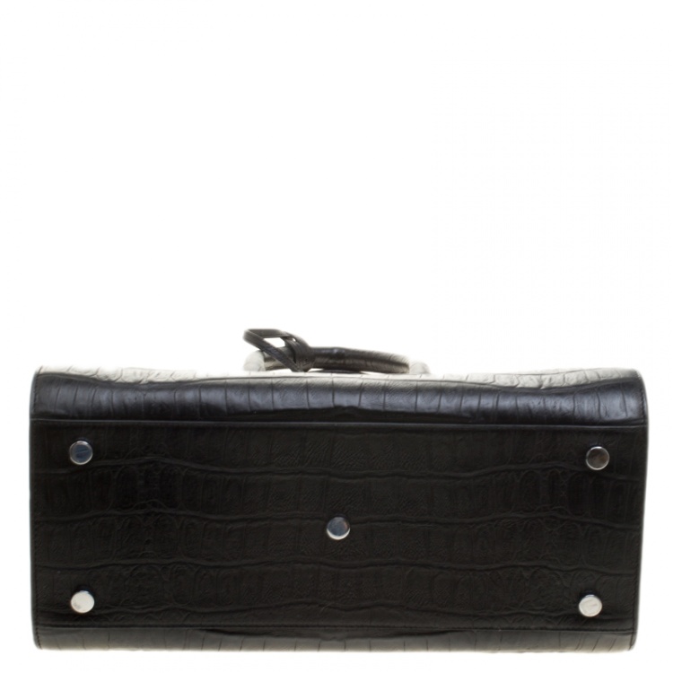 Pre Owned Saint Laurent Black Croc Embossed Leather Small Classic Sac De Jour Tote
