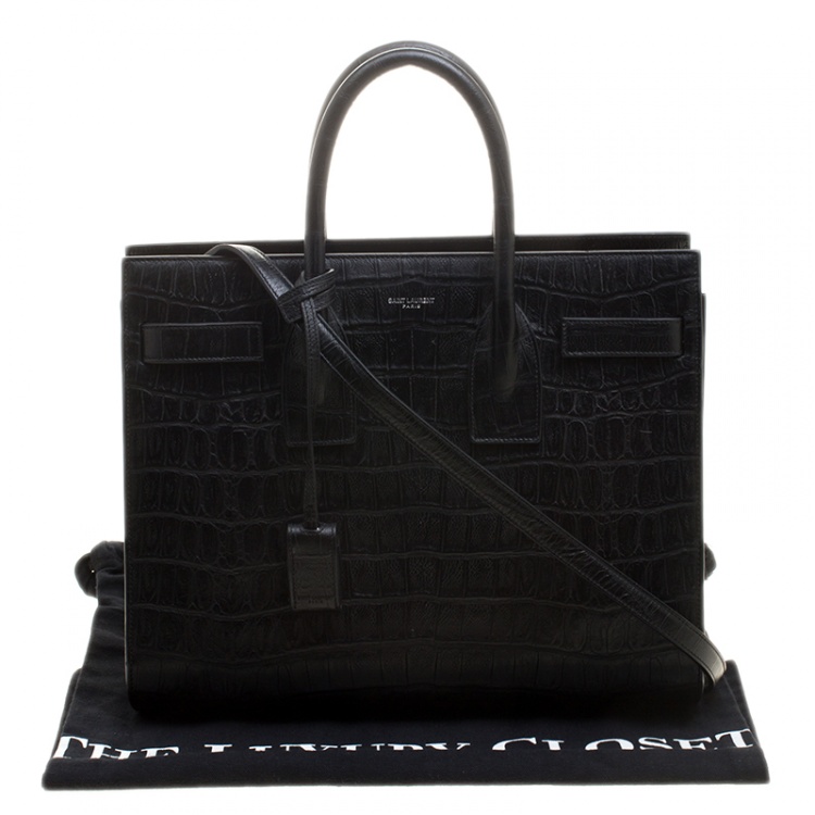 Pre Owned Saint Laurent Black Croc Embossed Leather Small Classic Sac De Jour Tote