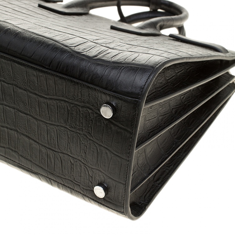 Pre Owned Saint Laurent Black Croc Embossed Leather Small Classic Sac De Jour Tote
