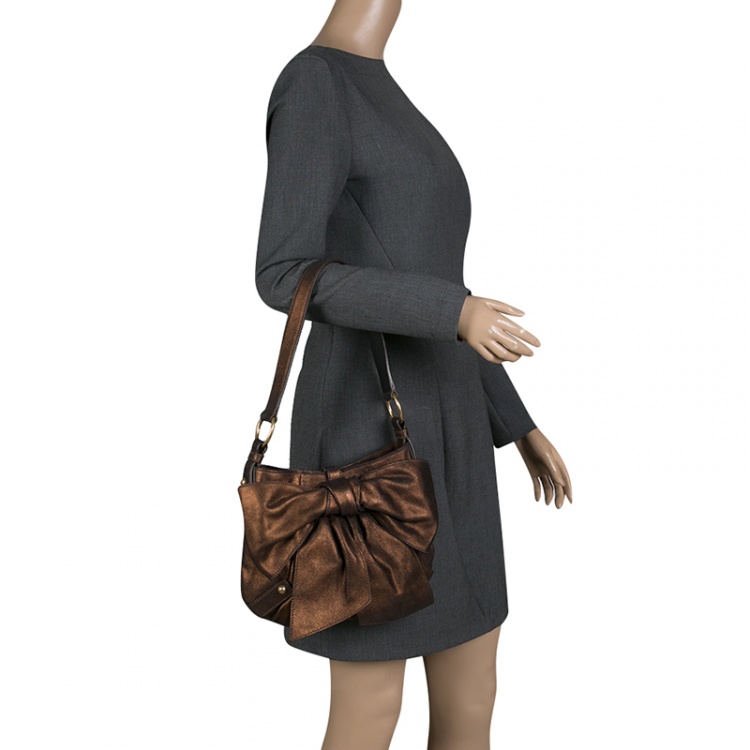 Pre Owned Saint Laurent Bronze Leather Bow Shoulder Bag