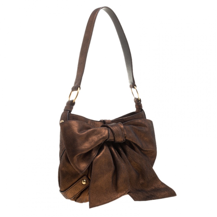 Pre Owned Saint Laurent Bronze Leather Bow Shoulder Bag