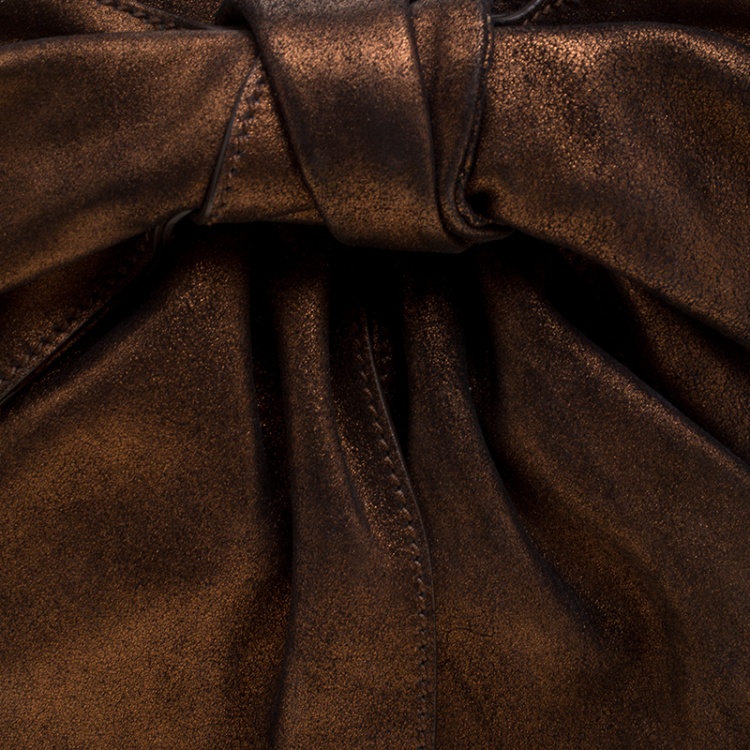 Pre Owned Saint Laurent Bronze Leather Bow Shoulder Bag