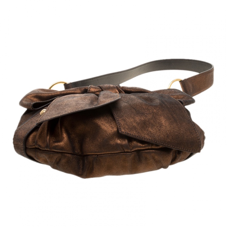 Pre Owned Saint Laurent Bronze Leather Bow Shoulder Bag