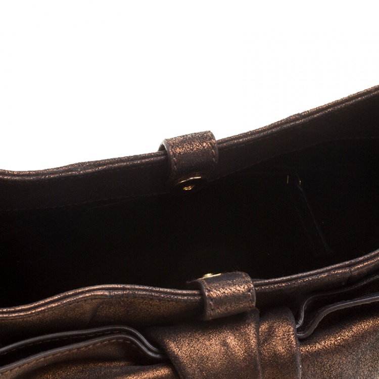 Pre Owned Saint Laurent Bronze Leather Bow Shoulder Bag