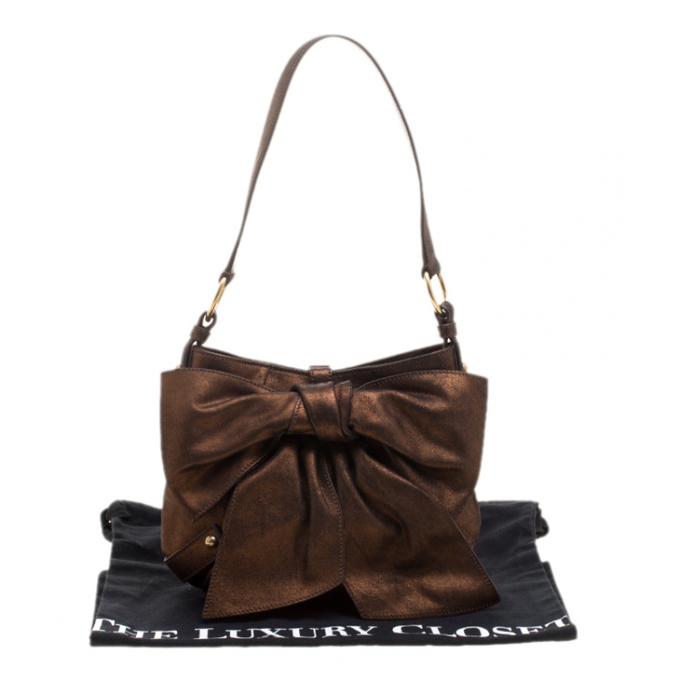 Pre Owned Saint Laurent Bronze Leather Bow Shoulder Bag