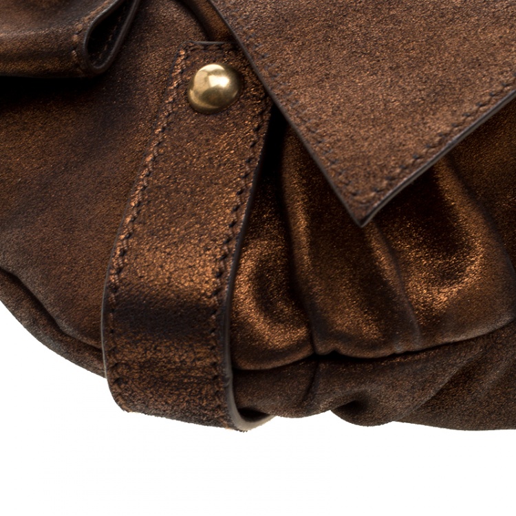 Pre Owned Saint Laurent Bronze Leather Bow Shoulder Bag