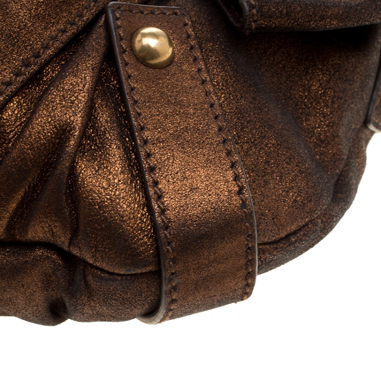 Pre Owned Saint Laurent Bronze Leather Bow Shoulder Bag