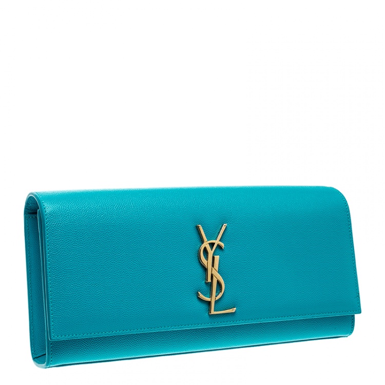 Pre Owned Saint Laurent Turquoise Leather Cassandre Clutch