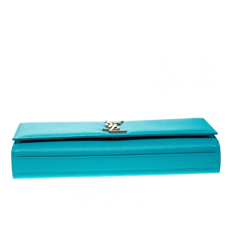 Pre Owned Saint Laurent Turquoise Leather Cassandre Clutch