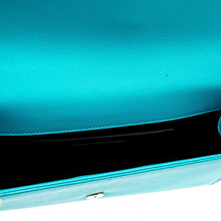 Pre Owned Saint Laurent Turquoise Leather Cassandre Clutch