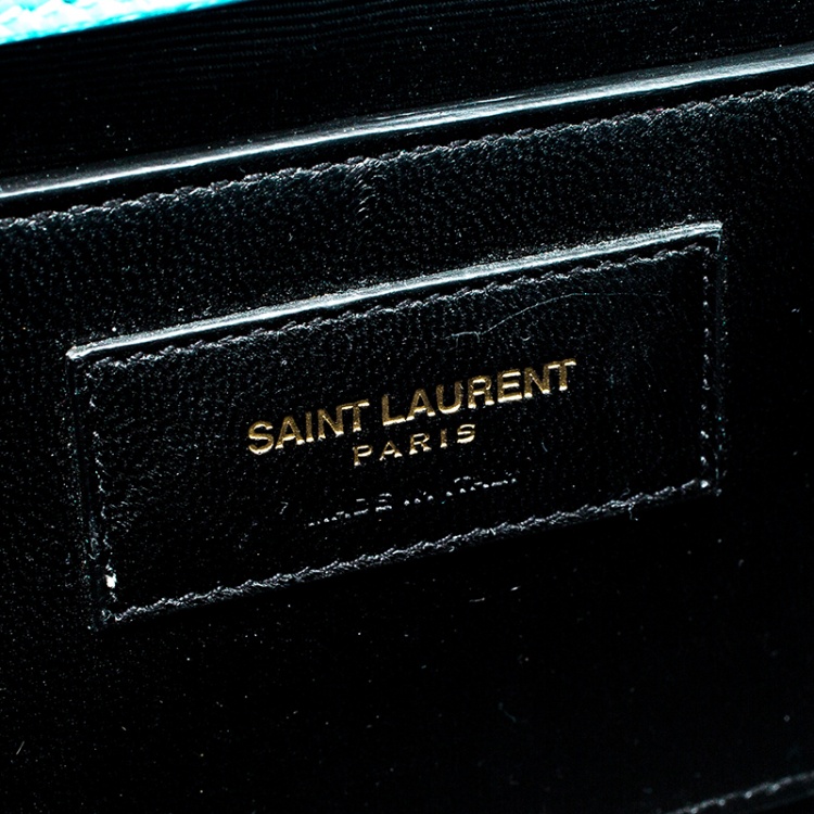 Pre Owned Saint Laurent Turquoise Leather Cassandre Clutch