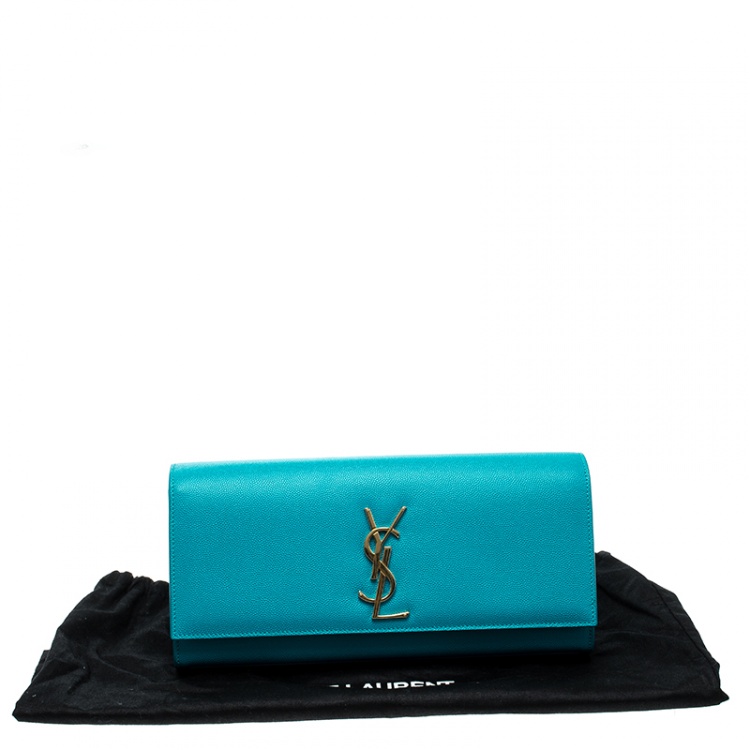 Pre Owned Saint Laurent Turquoise Leather Cassandre Clutch