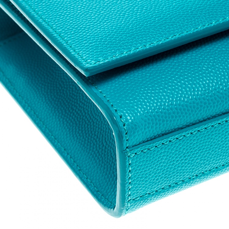 Pre Owned Saint Laurent Turquoise Leather Cassandre Clutch