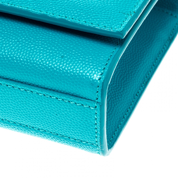 Pre Owned Saint Laurent Turquoise Leather Cassandre Clutch