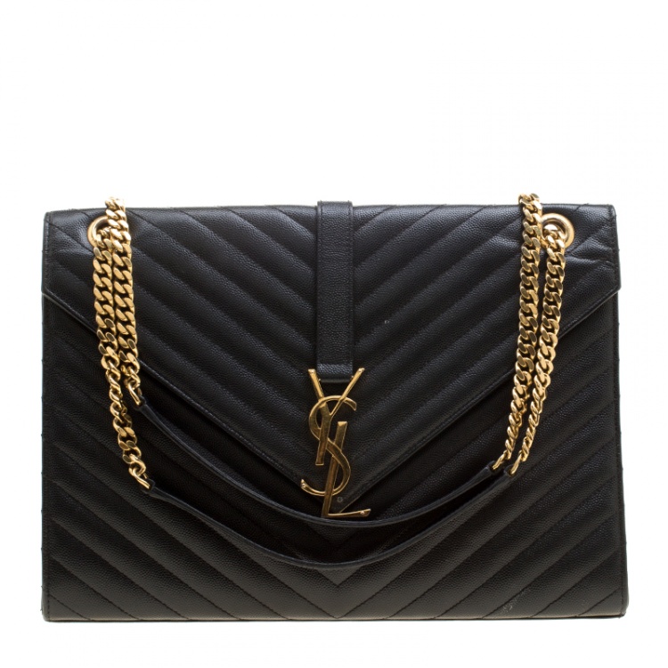 Pre Owned Saint Laurent Black Matelasse Leather Cassandre Shoulder Bag