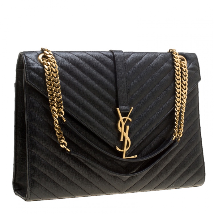 Pre Owned Saint Laurent Black Matelasse Leather Cassandre Shoulder Bag