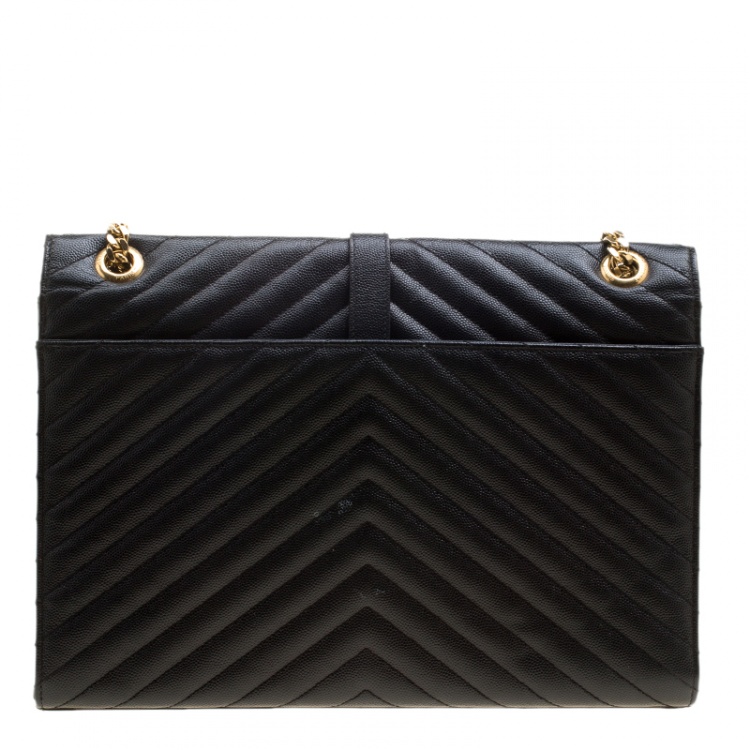 Pre Owned Saint Laurent Black Matelasse Leather Cassandre Shoulder Bag