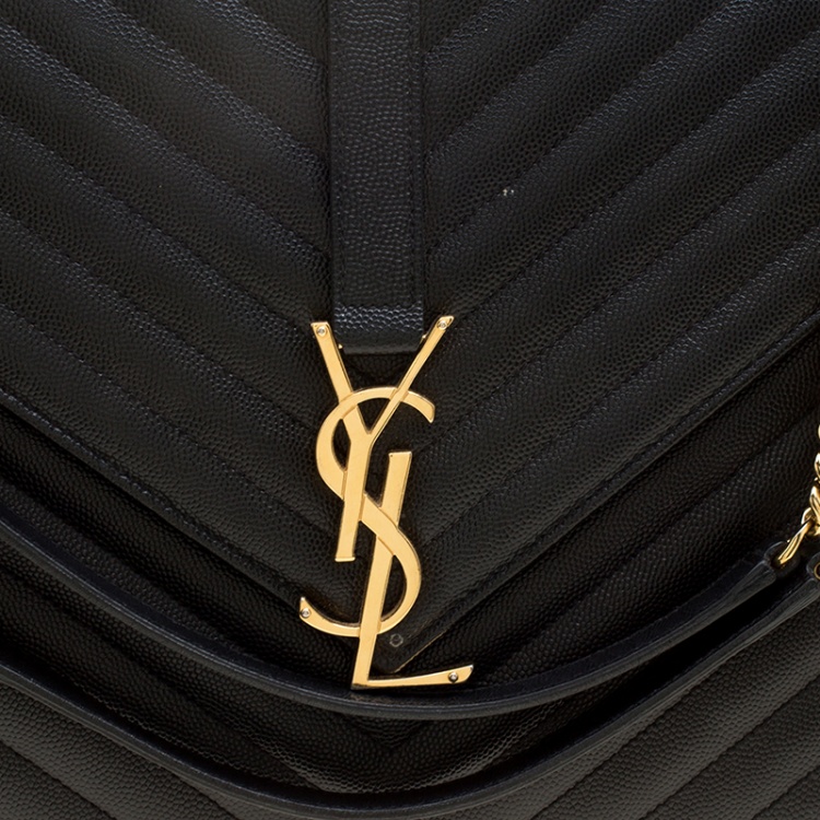 Pre Owned Saint Laurent Black Matelasse Leather Cassandre Shoulder Bag