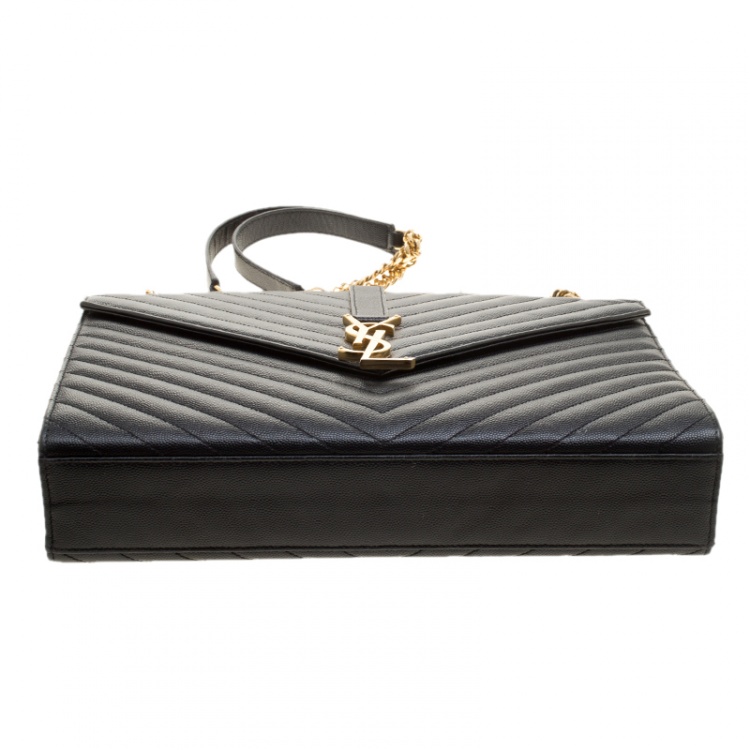 Pre Owned Saint Laurent Black Matelasse Leather Cassandre Shoulder Bag