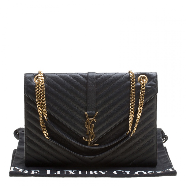 Pre Owned Saint Laurent Black Matelasse Leather Cassandre Shoulder Bag