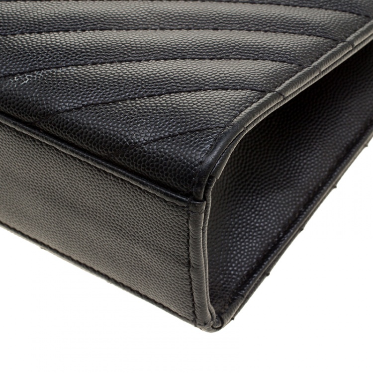 Pre Owned Saint Laurent Black Matelasse Leather Cassandre Shoulder Bag