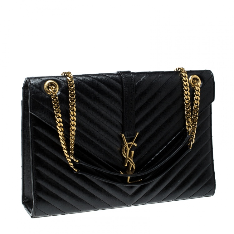 Pre Owned Saint Laurent Black Matelasse Leather Large Cassandre Flap Bag