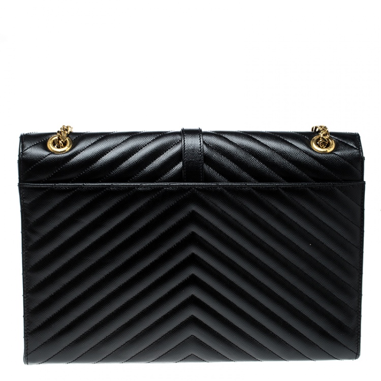 Pre Owned Saint Laurent Black Matelasse Leather Large Cassandre Flap Bag
