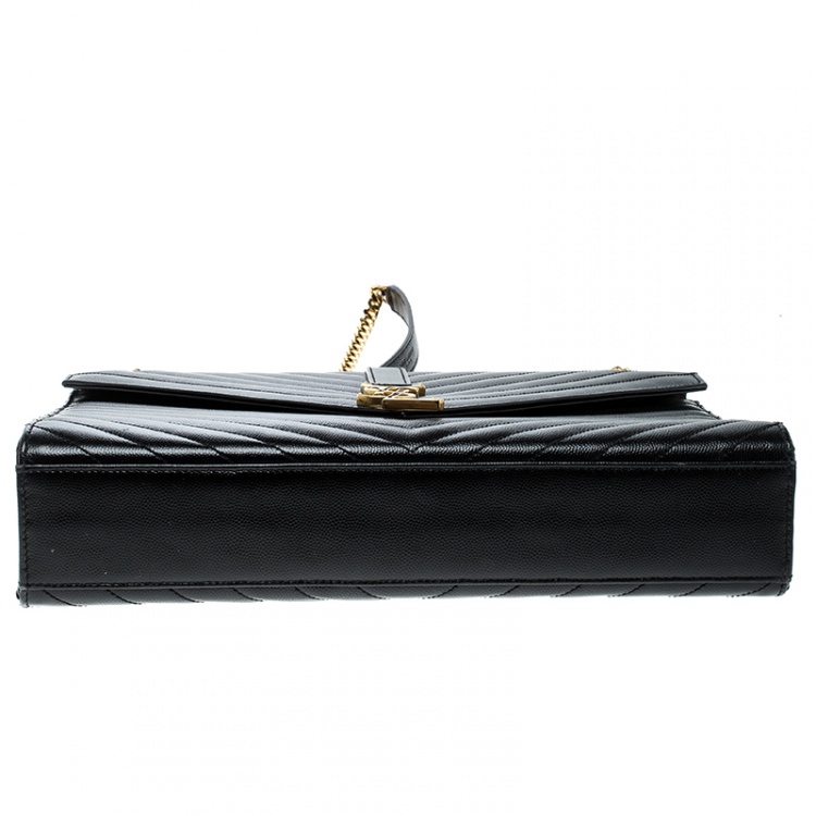 Pre Owned Saint Laurent Black Matelasse Leather Large Cassandre Flap Bag