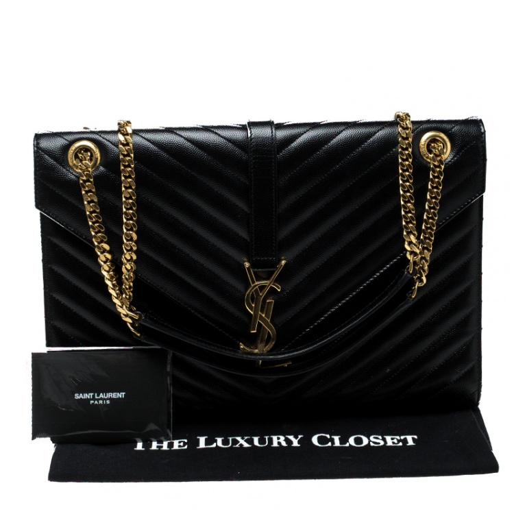 Pre Owned Saint Laurent Black Matelasse Leather Large Cassandre Flap Bag
