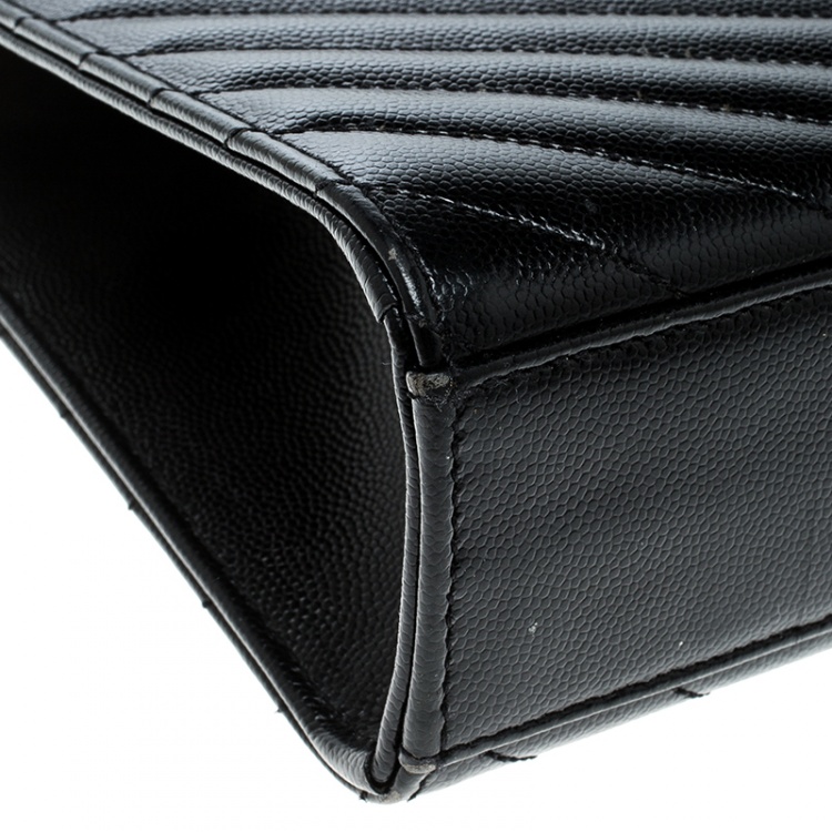Pre Owned Saint Laurent Black Matelasse Leather Large Cassandre Flap Bag
