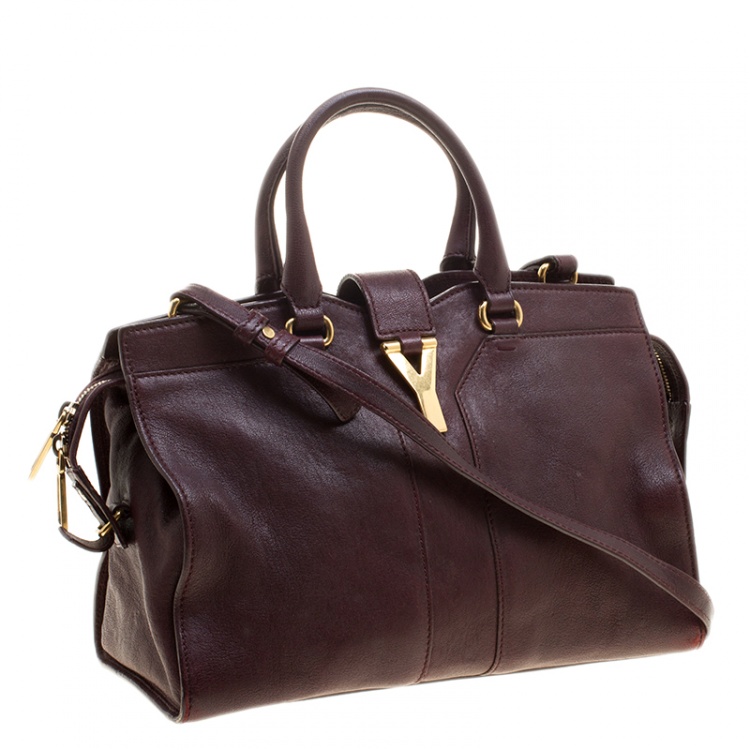 Pre Owned Saint Laurent Paris Burgundy Leather Small Cabas Chyc Tote
