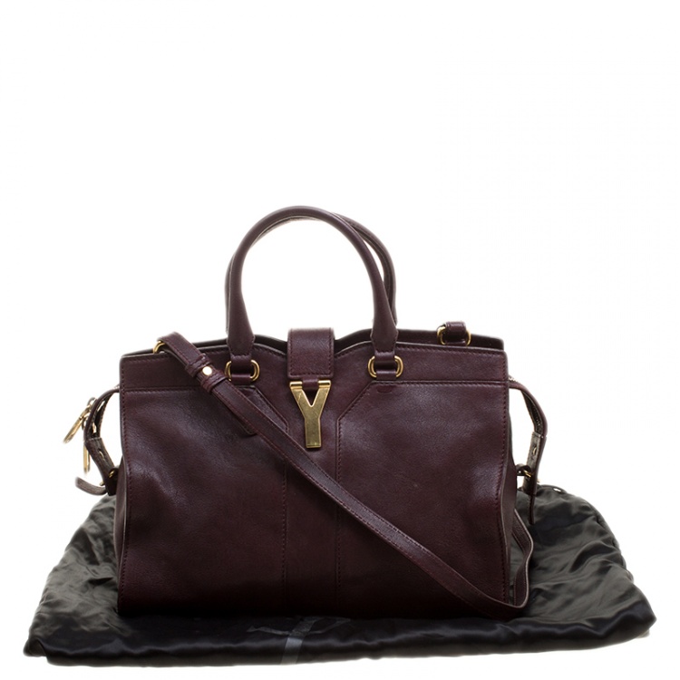 Pre Owned Saint Laurent Paris Burgundy Leather Small Cabas Chyc Tote