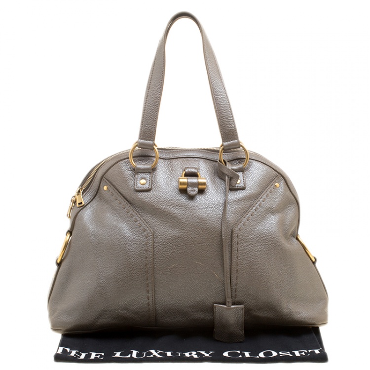Pre Owned Saint Laurent Paris Taupe Shimmering Leather Large Muse Bag