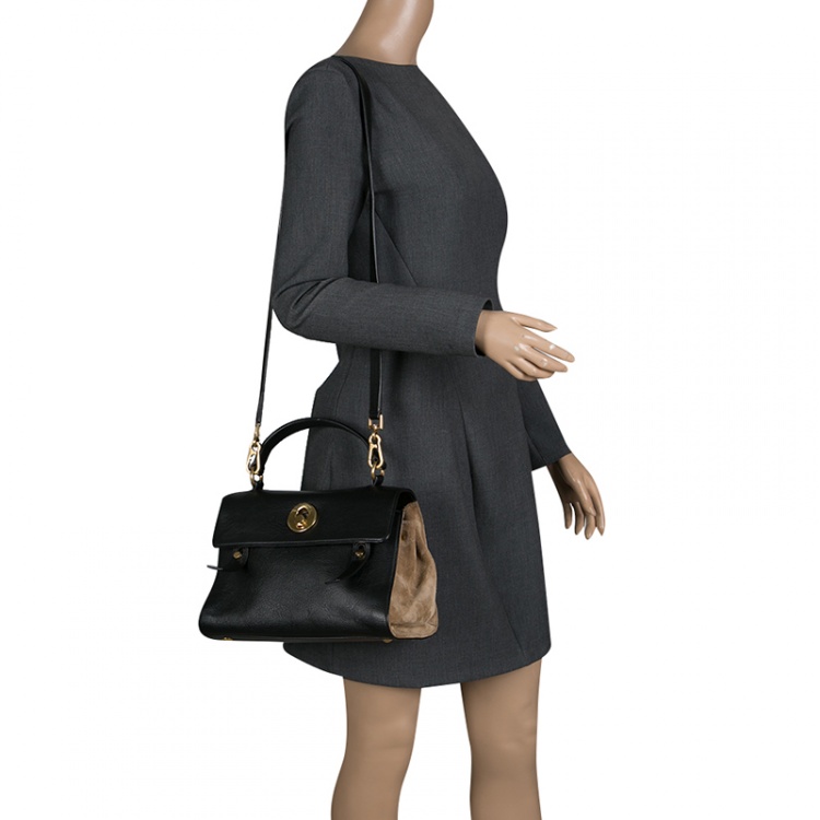 Pre Owned Saint Laurent Black/Brown Leather and Suede Small Muse Two Satchel