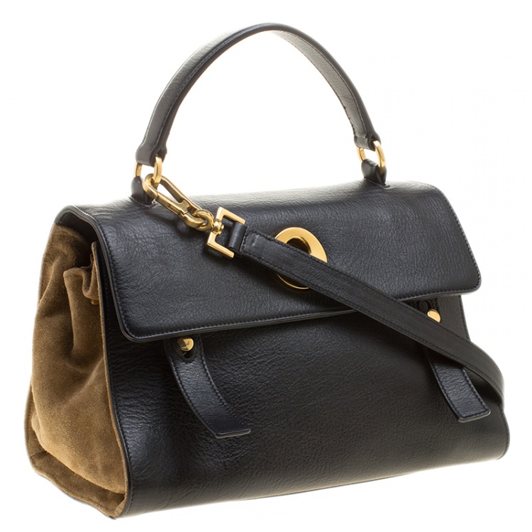 Pre Owned Saint Laurent Black/Brown Leather and Suede Small Muse Two Satchel