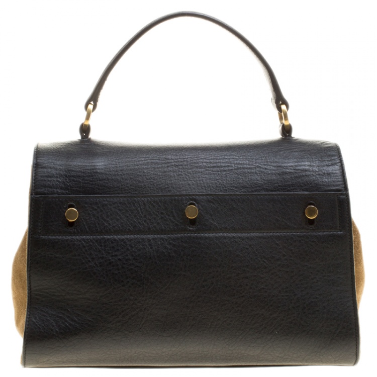 Pre Owned Saint Laurent Black/Brown Leather and Suede Small Muse Two Satchel