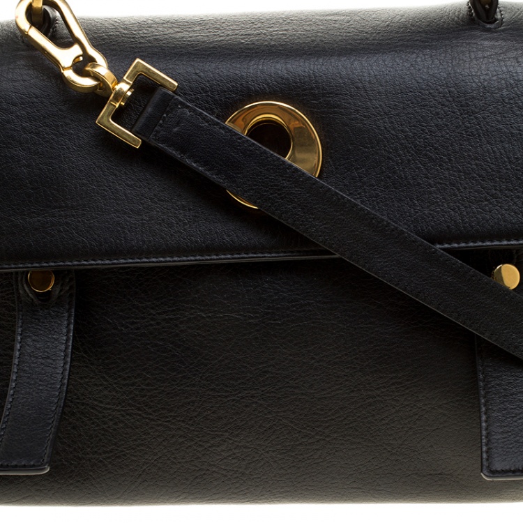 Pre Owned Saint Laurent Black/Brown Leather and Suede Small Muse Two Satchel