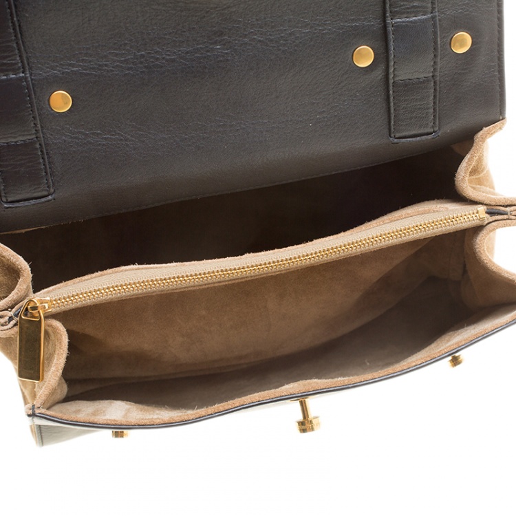Pre Owned Saint Laurent Black/Brown Leather and Suede Small Muse Two Satchel