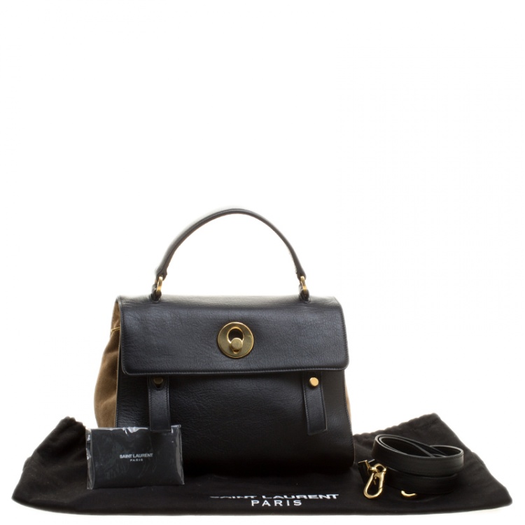 Pre Owned Saint Laurent Black/Brown Leather and Suede Small Muse Two Satchel