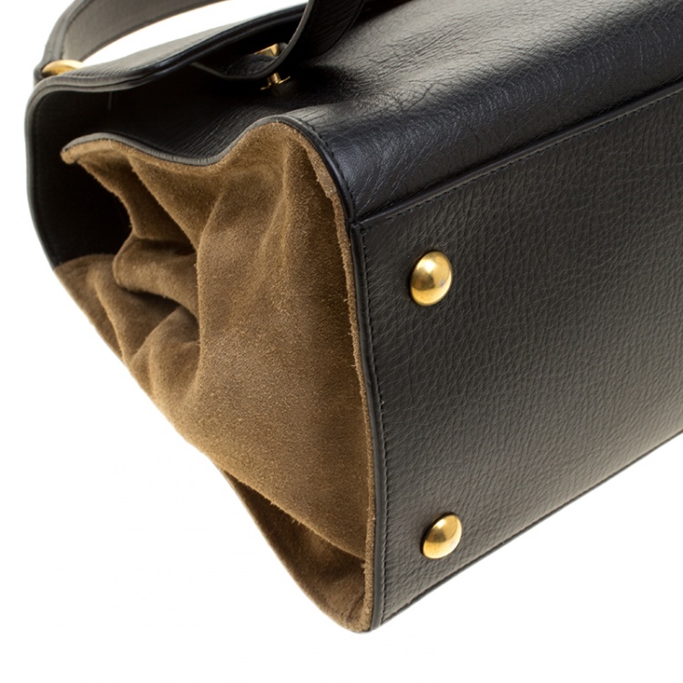 Pre Owned Saint Laurent Black/Brown Leather and Suede Small Muse Two Satchel