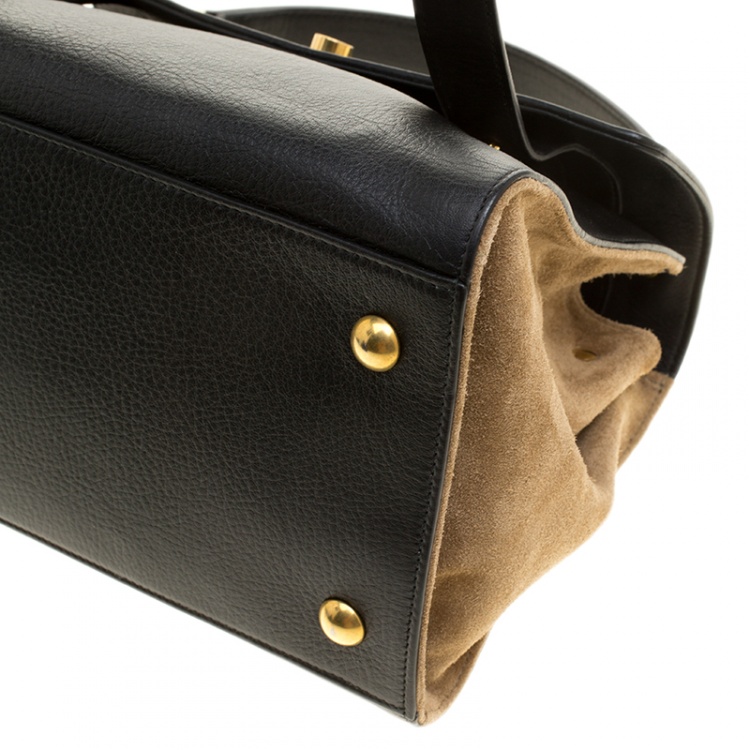 Pre Owned Saint Laurent Black/Brown Leather and Suede Small Muse Two Satchel