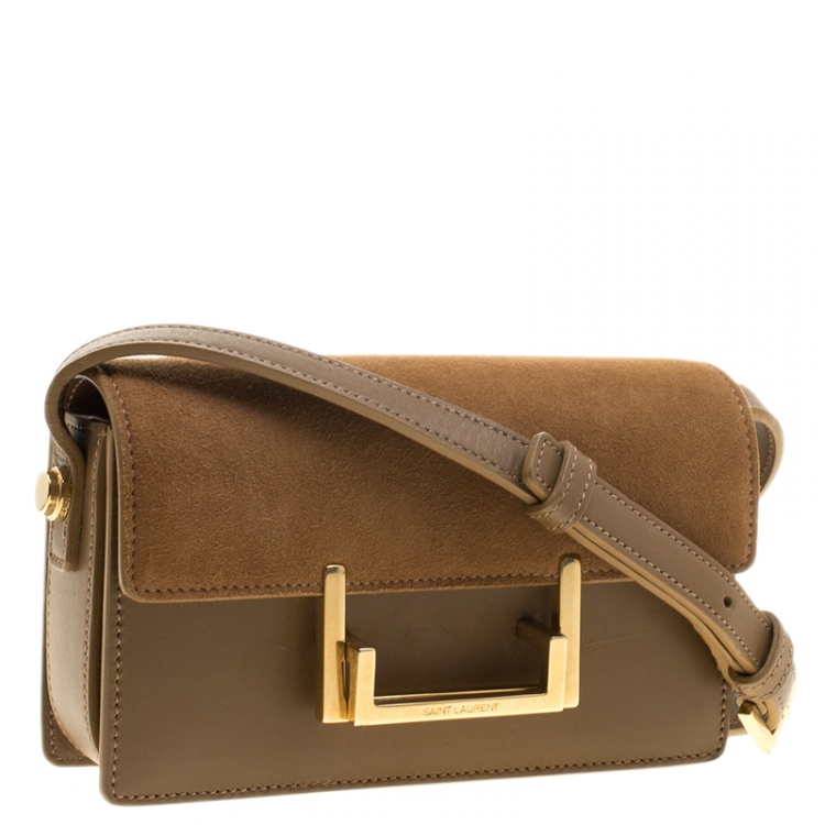 Pre Owned Saint Laurent Brown Leather and Suede Lulu Crossbody Bag