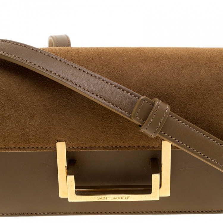 Pre Owned Saint Laurent Brown Leather and Suede Lulu Crossbody Bag