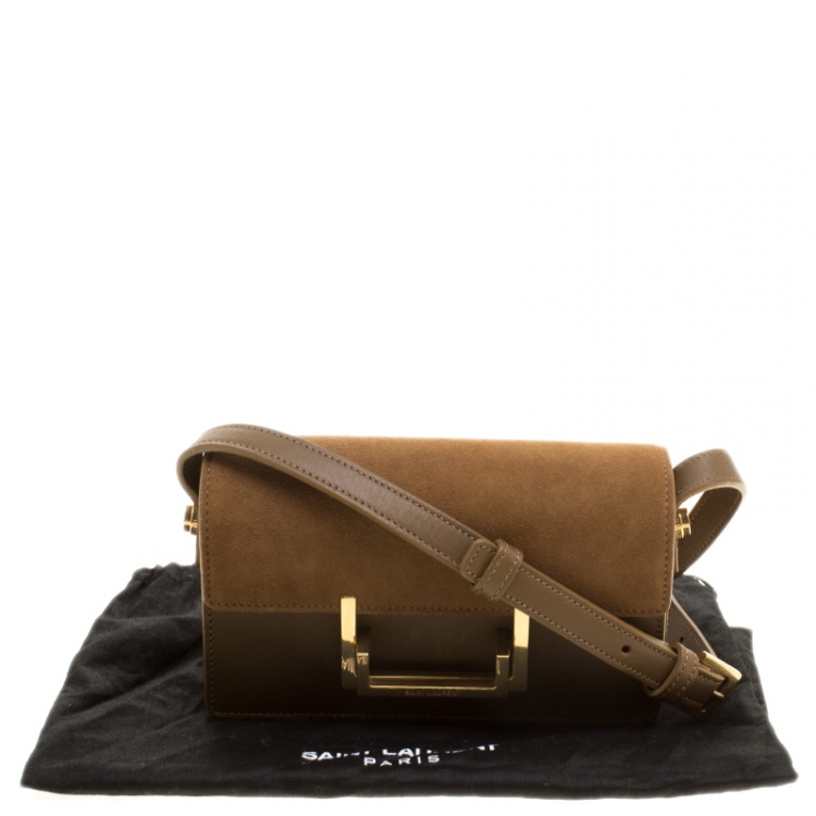 Pre Owned Saint Laurent Brown Leather and Suede Lulu Crossbody Bag