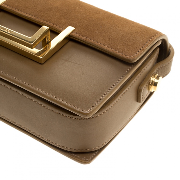 Pre Owned Saint Laurent Brown Leather and Suede Lulu Crossbody Bag