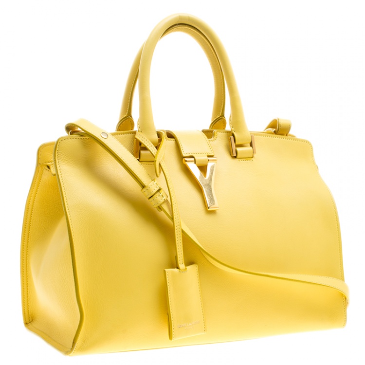 Pre Owned Saint Laurent Paris Yellow Leather Small Cabas Chyc Tote