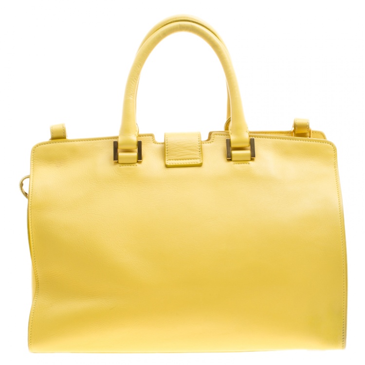 Pre Owned Saint Laurent Paris Yellow Leather Small Cabas Chyc Tote