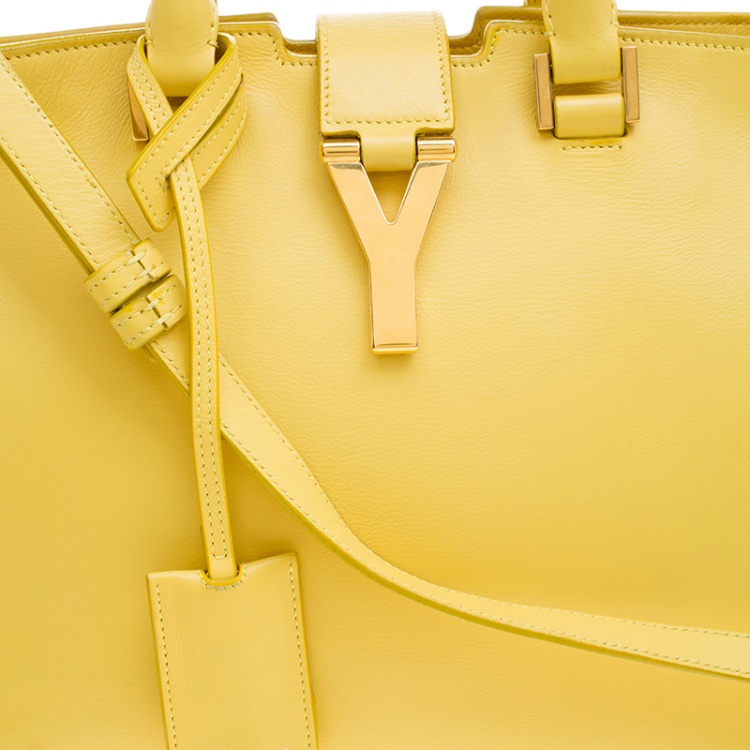 Pre Owned Saint Laurent Paris Yellow Leather Small Cabas Chyc Tote