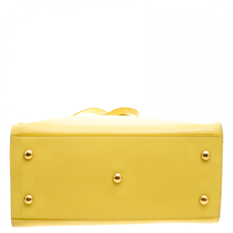 Pre Owned Saint Laurent Paris Yellow Leather Small Cabas Chyc Tote