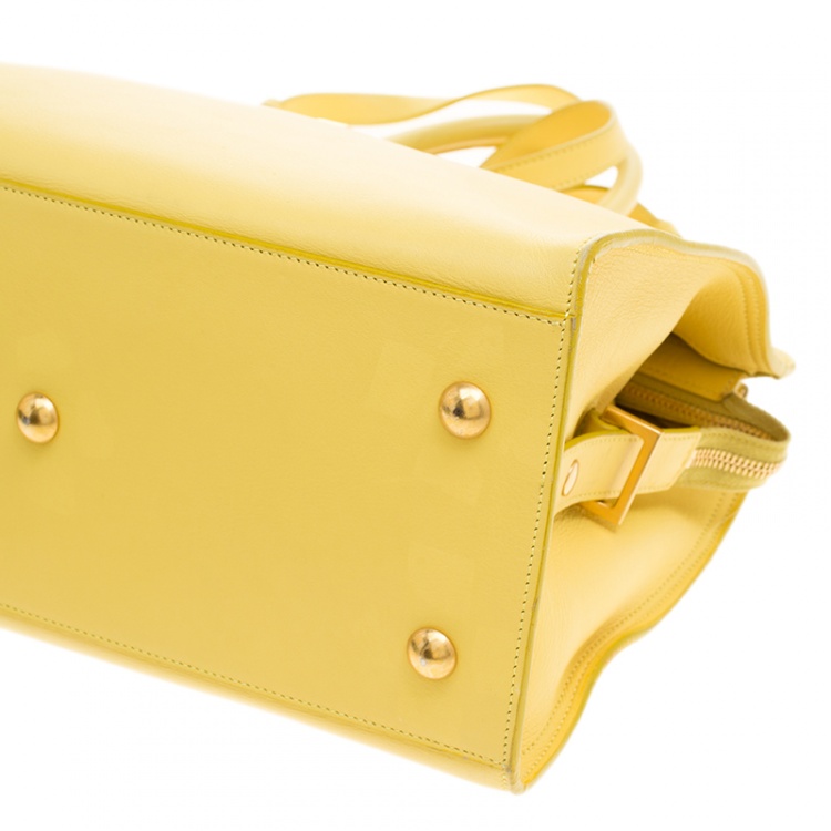 Pre Owned Saint Laurent Paris Yellow Leather Small Cabas Chyc Tote